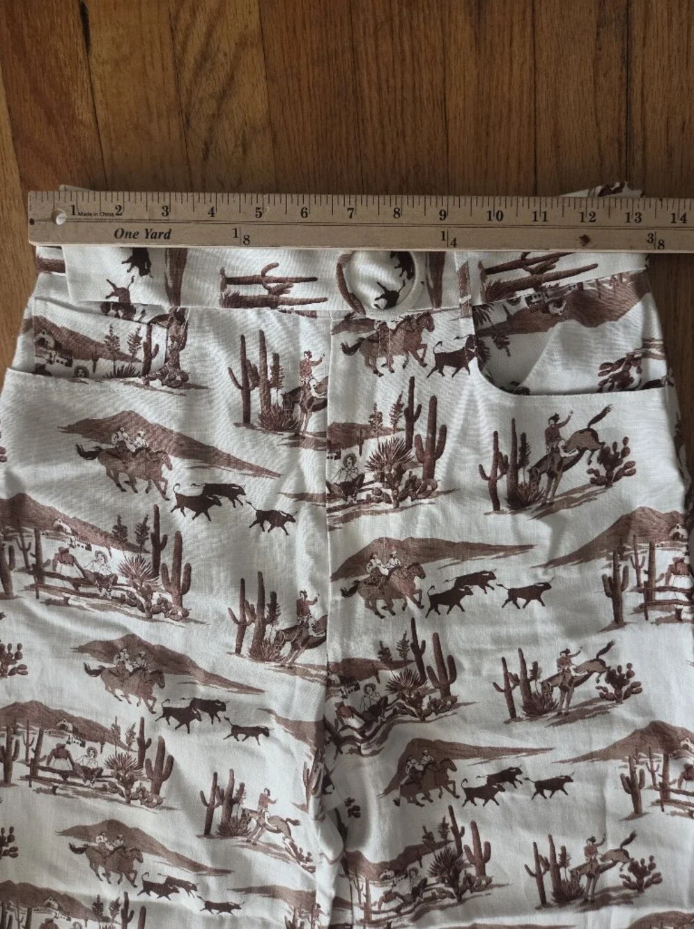 Reformation Riza 100% Linen Pants Sonora Cowboy Print High Rise Wide Leg Size 29